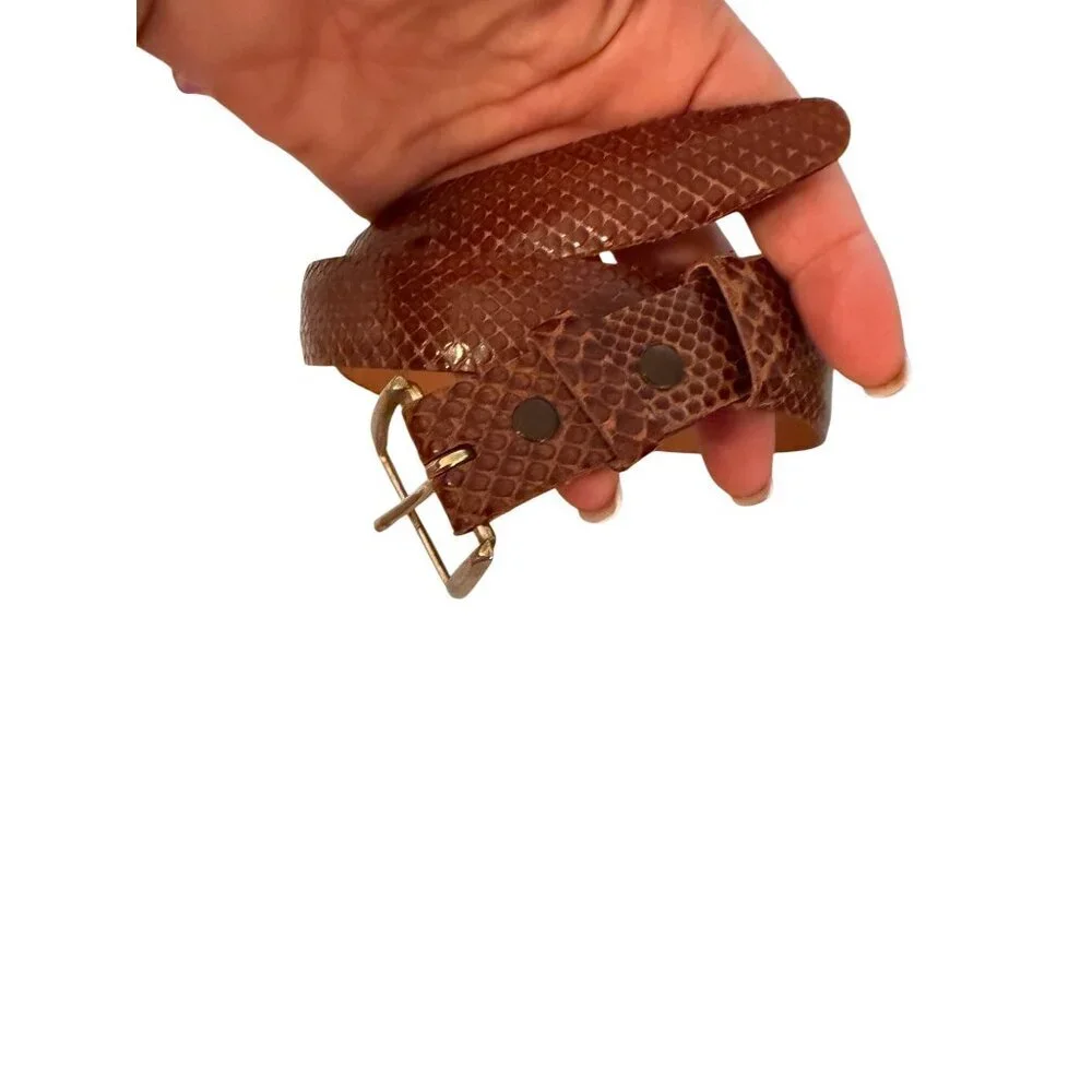 Vintage Unisex Size 30 Brown Genuine Anaconda Rawhide Lined Snake Belt